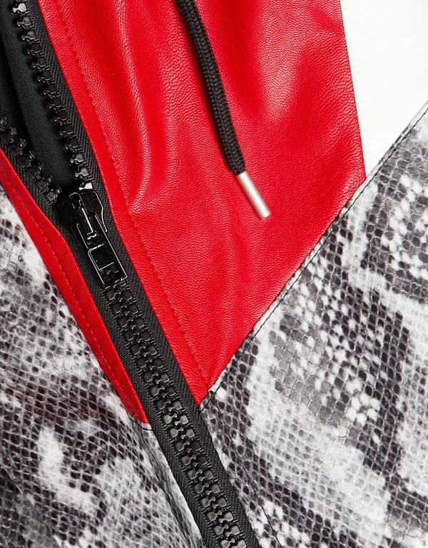 MSGM Snake Skin Patchwork Faux Leather Hoodie Jacket