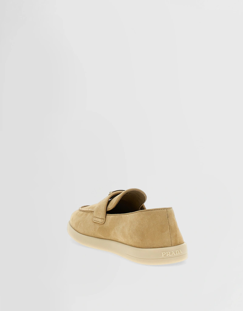 Prada Logo Suede Calfskin Leather Loafers (Flat Shoes) IFCHIC.COM