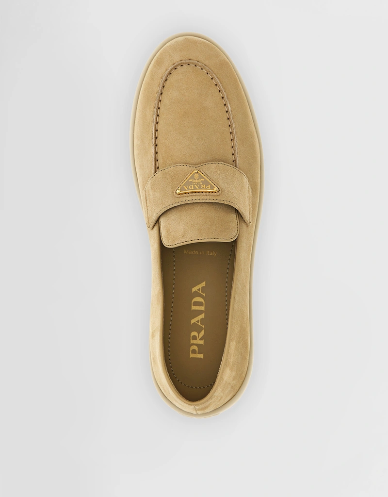 Prada Logo Suede Calfskin Leather Loafers (Flat Shoes) IFCHIC.COM