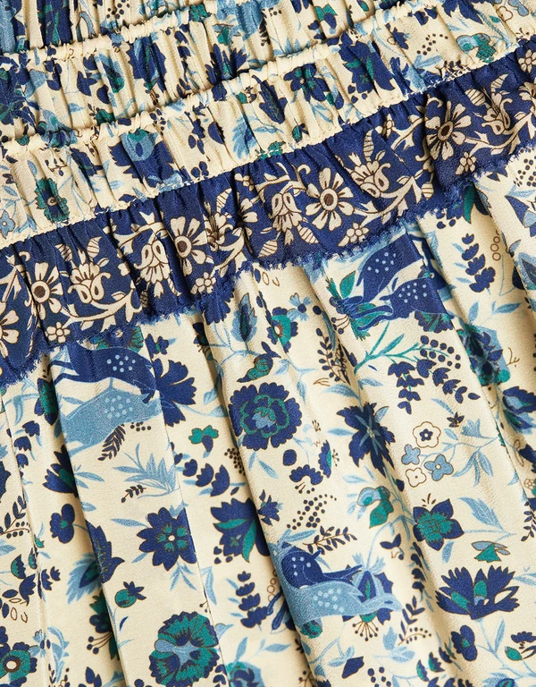 Sea Doe Silk Floral Smocked Midi Skirt
