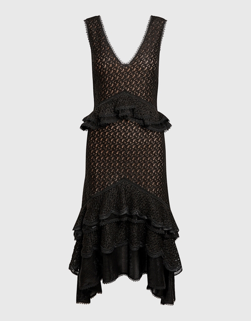 Jonathan Simkhai Shimmer Textured Lace Ruffle Tiered Knitted Knee Length Dress (Dresses) IFCHIC.COM Jonathan Simkhai Shimmer Textured Lace Ruffle Tiered Knitted Knee Length Dress (Dresses) IFCHIC.COM