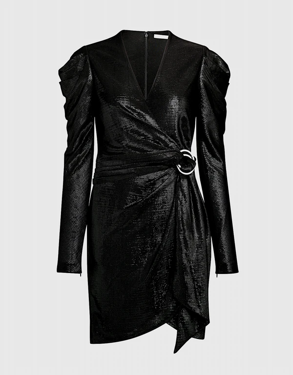 Jonathan Simkhai Metallic V-neck Belted Wrap Mini Dress