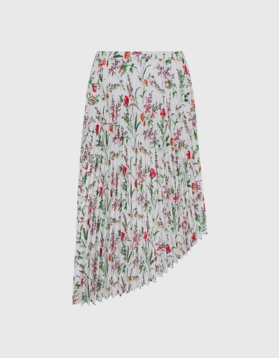 Asymmetric Floral Pleated Midi Skirt 