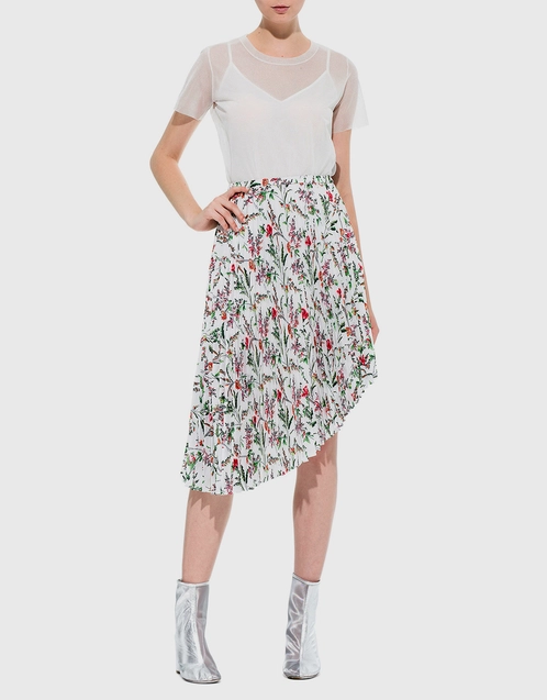 Asymmetric Floral Pleated Midi Skirt 