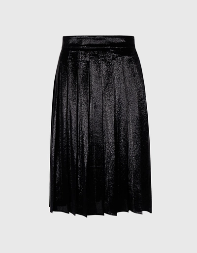 Metallic Pleated Knee Length Skirt