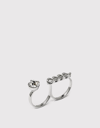 Crystal and Chain Double Finger Ring