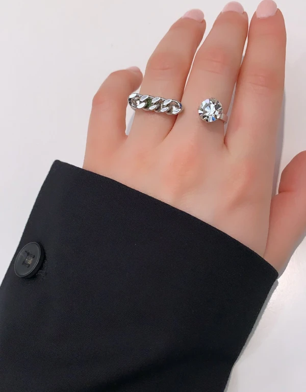 Joomi Lim Crystal and Chain Double Finger Ring