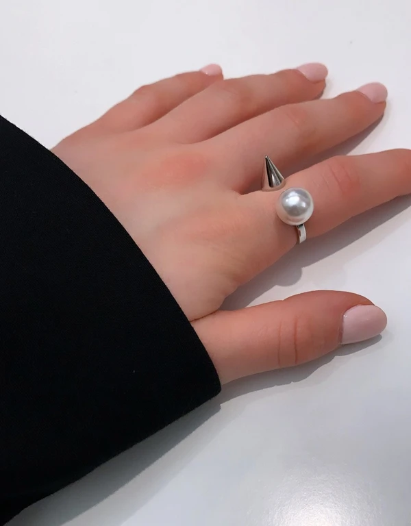 Pearl and Spike Open Ring