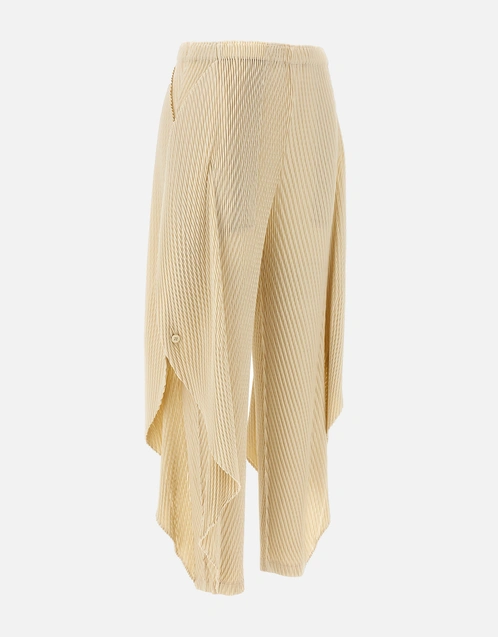 Issey Miyake Orbicular Pleats Elastic Waistband Straight Leg Pants 