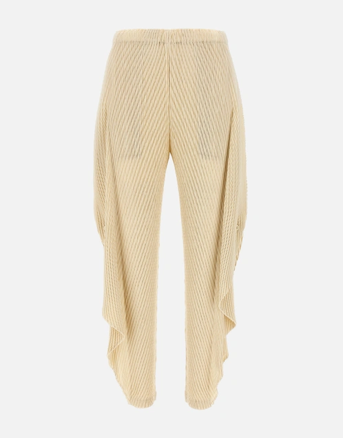 Issey Miyake Orbicular Pleats Elastic Waistband Straight Leg Pants 