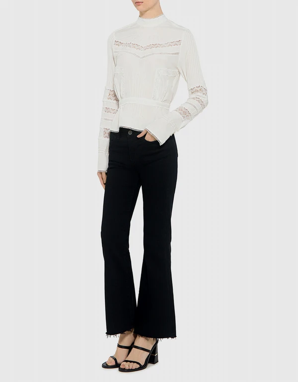 Derek Lam 10 Crosby 高領絲綢蕾絲飾邊女式襯衫