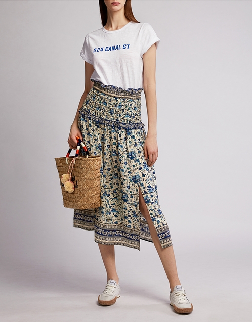 Bella Floral Silk Smocked Midi Skirt