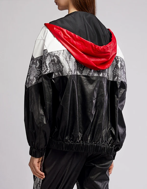 MSGM Snake Skin Patchwork Faux Leather Hoodie Jacket