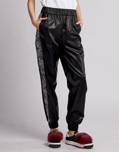 Snake Trim Patchwork Faux Leather Track Pants