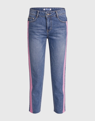 Color Painted Trim Straight-leg Jeans