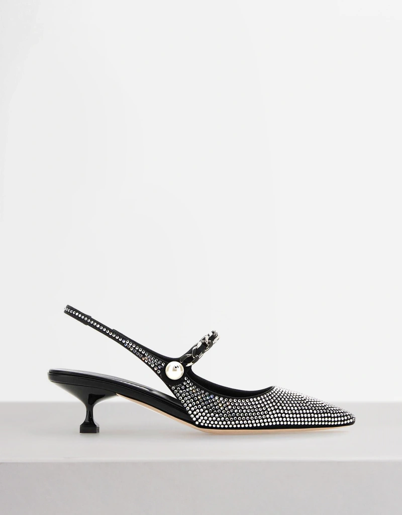 Miu Miu Embellished Satin Slingback Pumps () IFCHIC.COM
