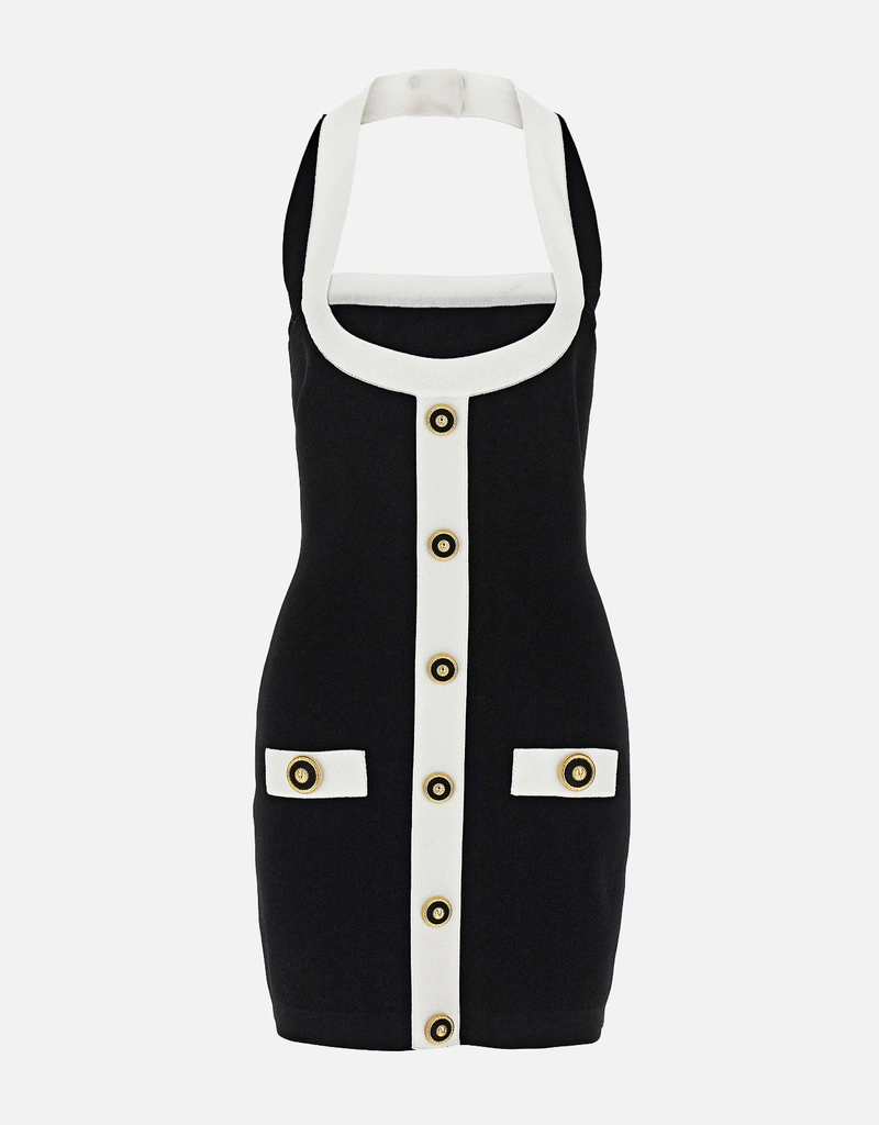 balmain dress black and white Balmain Black & White Long-Sleeve Sequined-Embellished Mini Dress Size –  Sellier