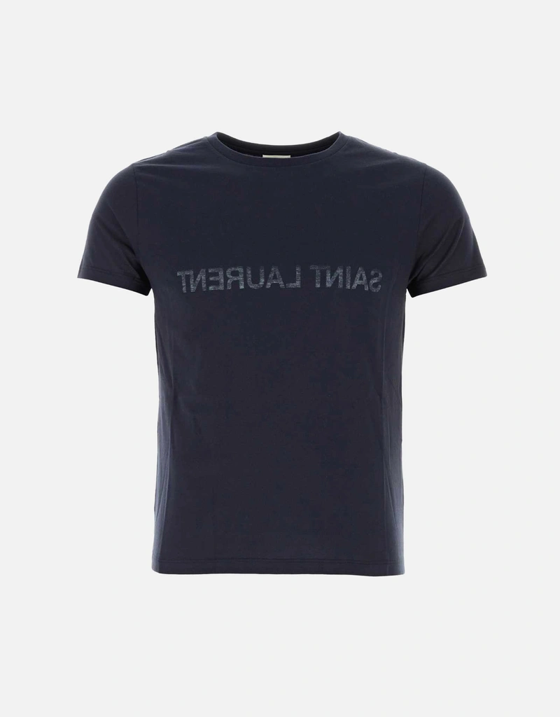 Saint Laurent メンズ's Cotton Logo Crewneck T-Shirt () IFCHIC.COM