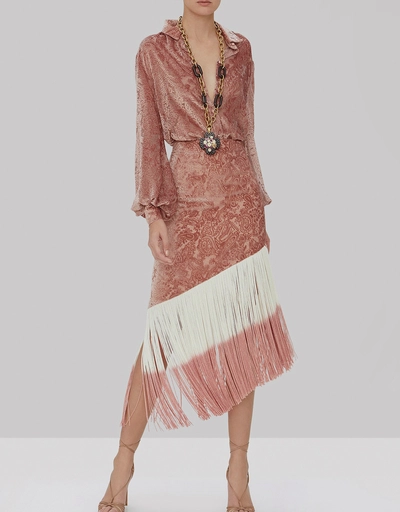 Sevier Velvet Fringe Midi Skirt