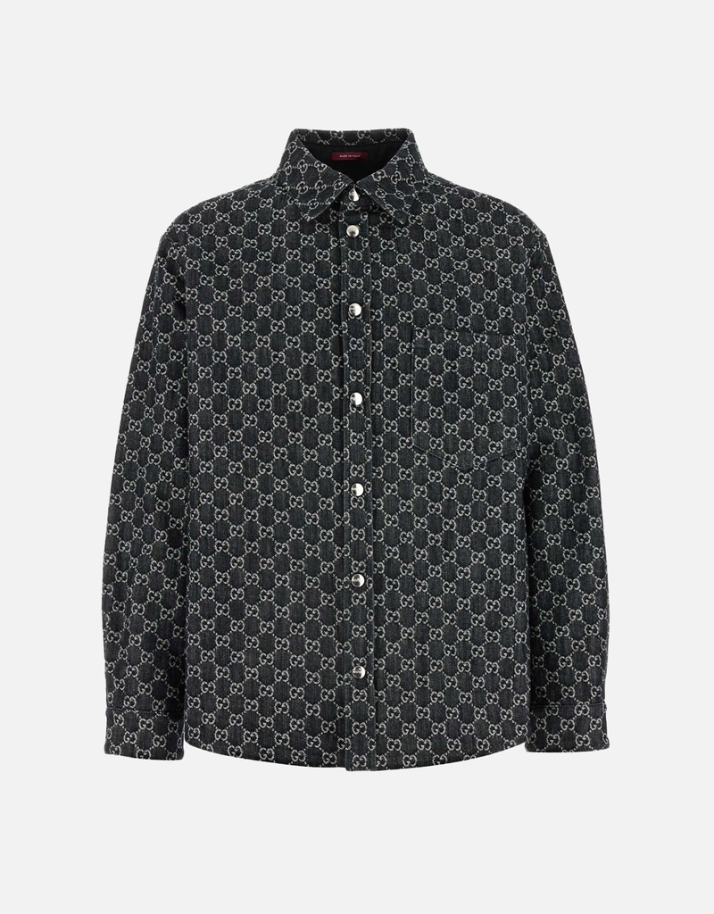 シャツ+ブラウス(長袖+七分) gucci vintage black denim shirt ac Gucci Men's Denim Reversible Long-Sleeved Shirt () IFCHIC.COM