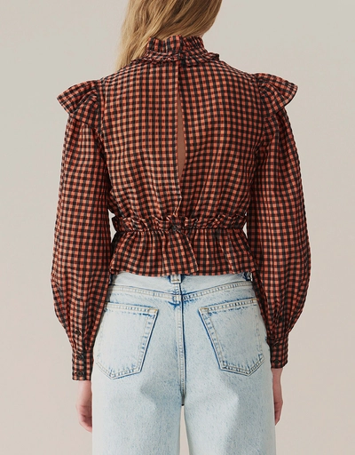 Seersucker Check Cropped Blouse