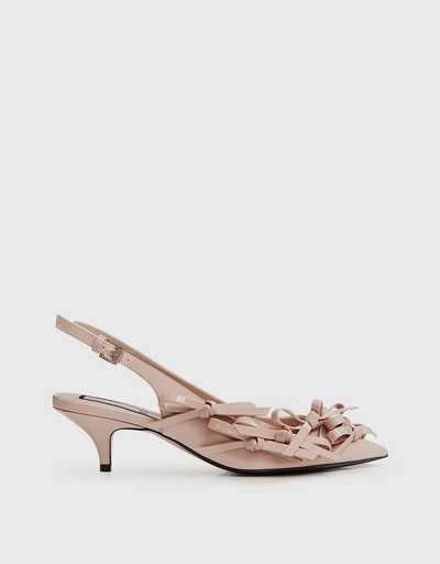 Patent Pointed Bow-Embellished Slingback Kitten Heeled Pumps