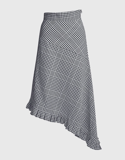 Clarendon Plaid Asymmetric Ruffled Midi Skirt
