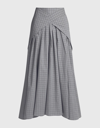 Brooke Plaid Tie Asymmetric Maxi Skirt