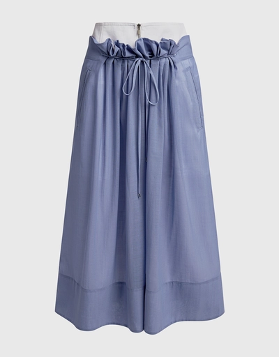 Gauze Overlay Double Waist Midi Skirt