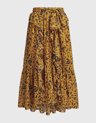 Fae Ruffled Floral Midi Skirt