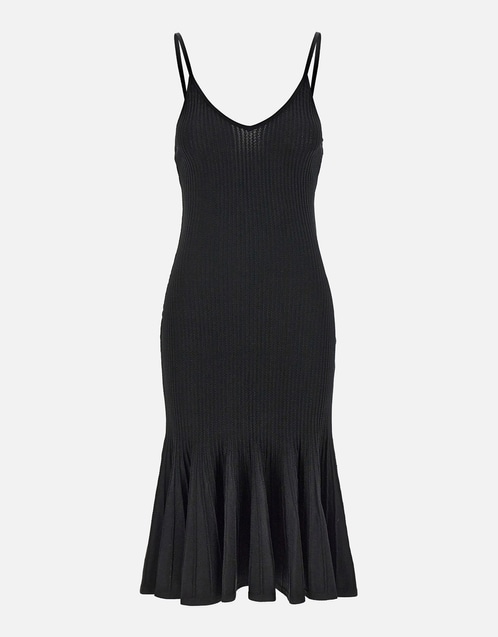 Striped A-Line V-Neck Thin Strap Sleeveless Knit Dress