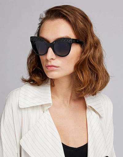 限量版皮革綴飾貓眼框太陽眼鏡