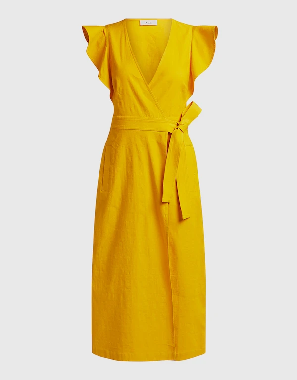 A.L.C. Walker Ruffled Shoulder Midi Wrapped Dress