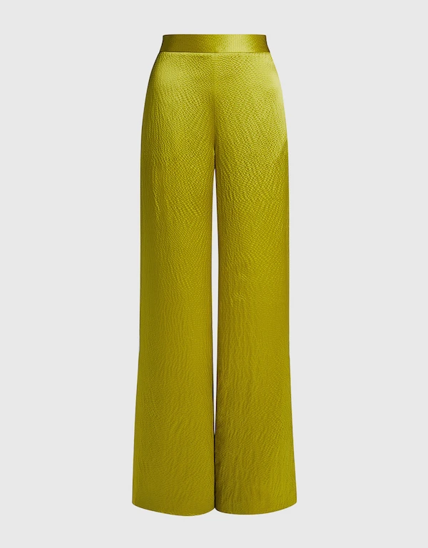 Brandon Maxwell 特色印花絲綢緞面高腰寬管褲