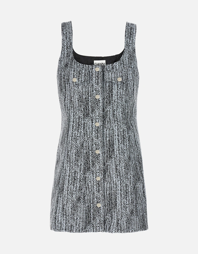 GANNI / ガニーCotton Tweed Mini Dress Ganni Cotton Tweed Sleeveless Mini Dress () IFCHIC.COM
