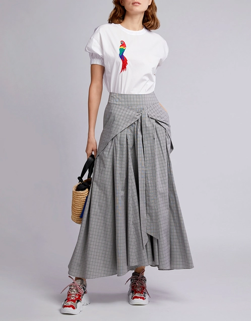 Brooke Plaid Tie Asymmetric Maxi Skirt