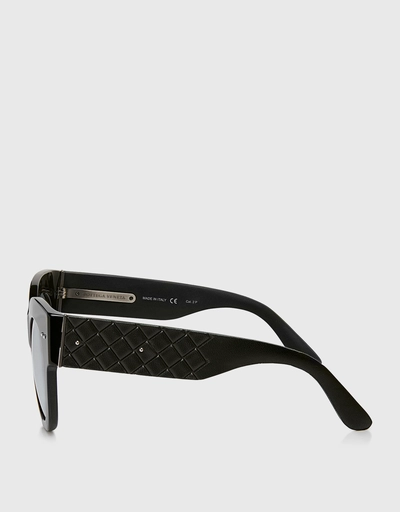 Leather Temple Round Sunglasses