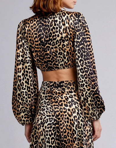 Blakely Leopard Silk-blend Cropped Top