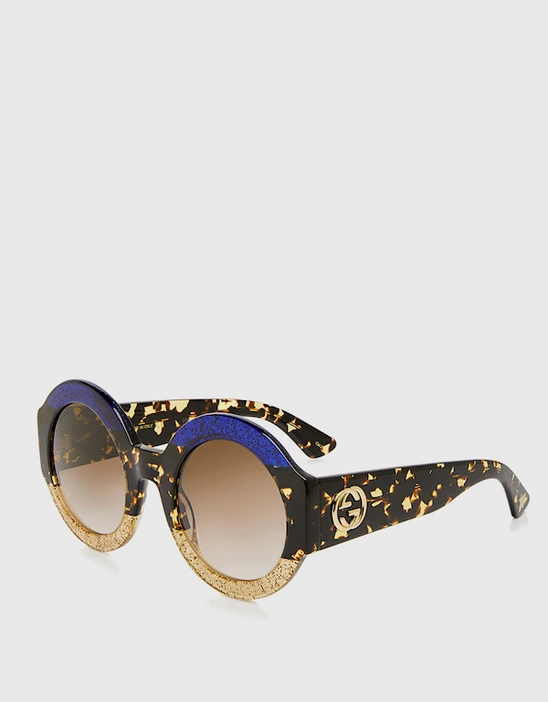 Gucci Glitter Tortoise Stripe Round Sunglasses