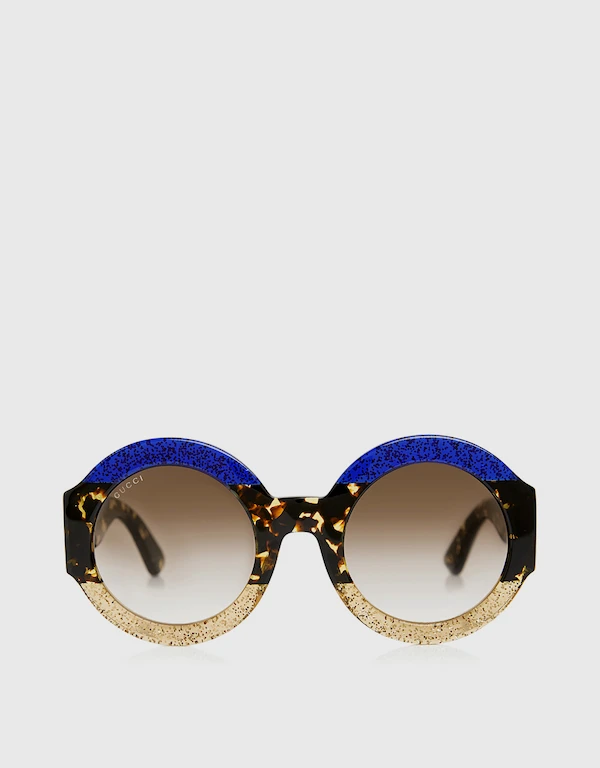 Gucci Glitter Tortoise Stripe Round Sunglasses