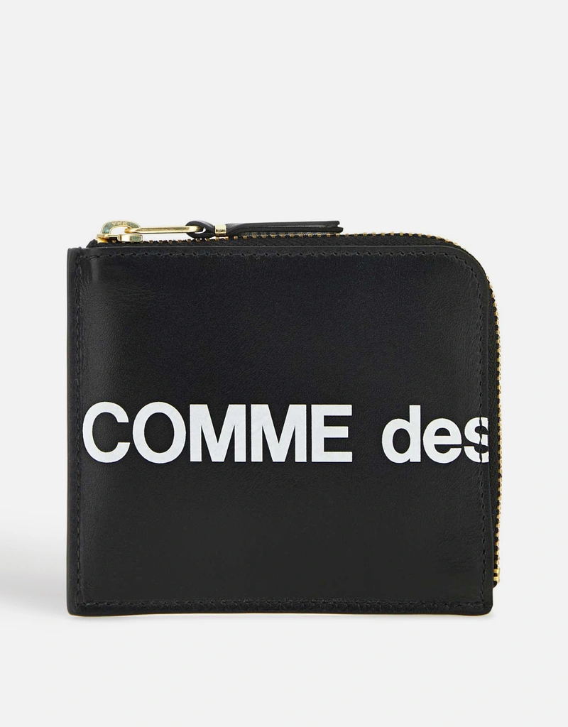 Comme des Garcons Wallet Unisex Calfskin Huge Logo Zipped Short