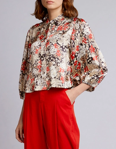 Cameron Floral Satin Cropped Blouse