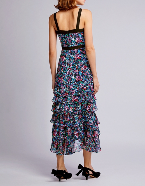 Saloni Lana Silk V-Neck Floral Tiered 