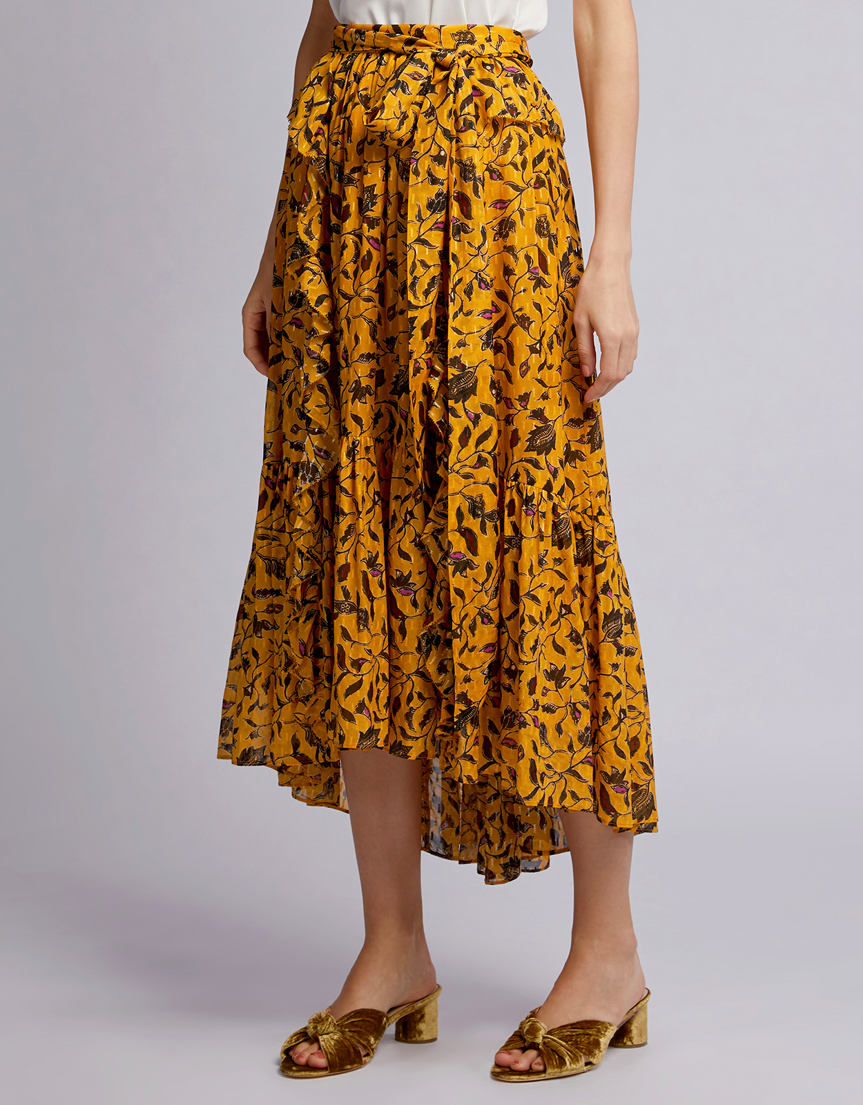 Ulla Johnson Fae Ruffled Floral Midi Skirt (Skirts,Midi) IFCHIC.COM