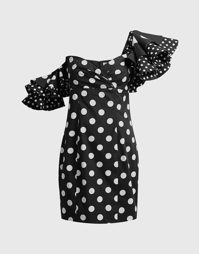 Ruffle One-shoulder Dotted Mini Dress