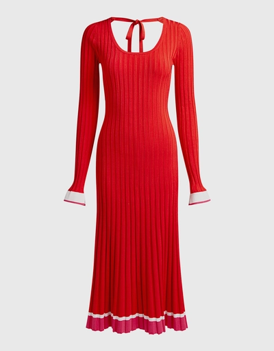 Open-Back Ribbed Knit Midi Dress