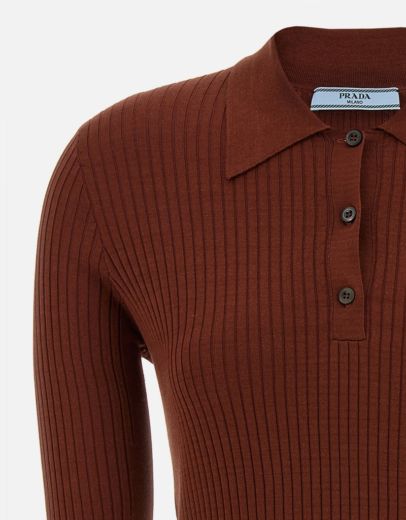 Prada Cotton Blend Ribbed Polo Shirt () IFCHIC.COM