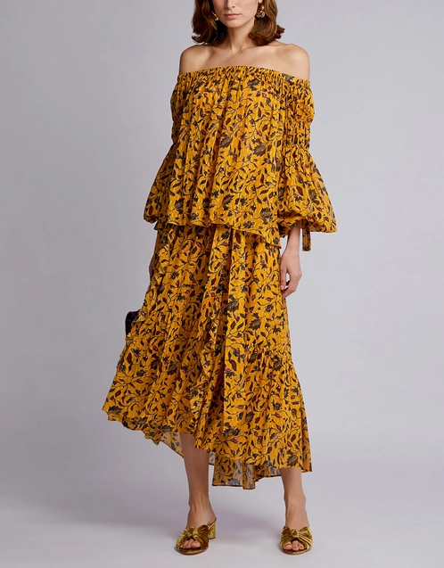 Fae Ruffled Floral Midi Skirt