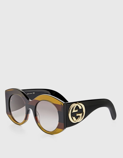 Color-block Striped Round Sunglasses