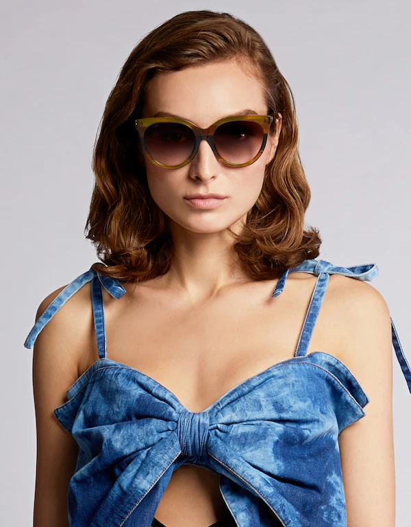 Gucci Color-block Striped Cat-eye Sunglasses